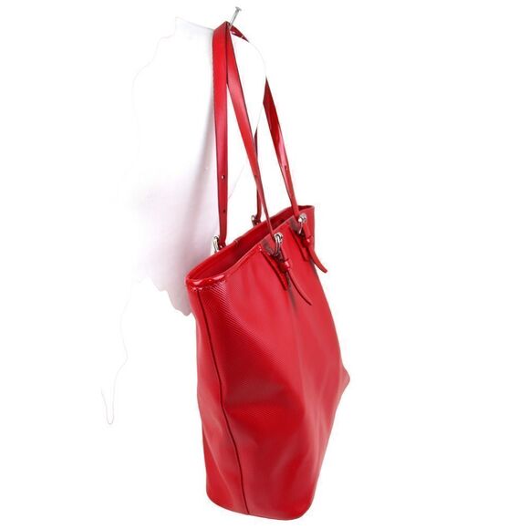 LRG Longchamp RED TEXTURED GENUINE LEATHER TOP ZIP TOTE SHOULDER BAG HANDBAG - Picture 6 of 16